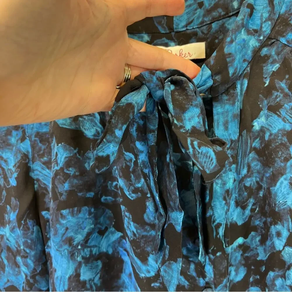 Parker Rio Silk Blend blouse blue black - S